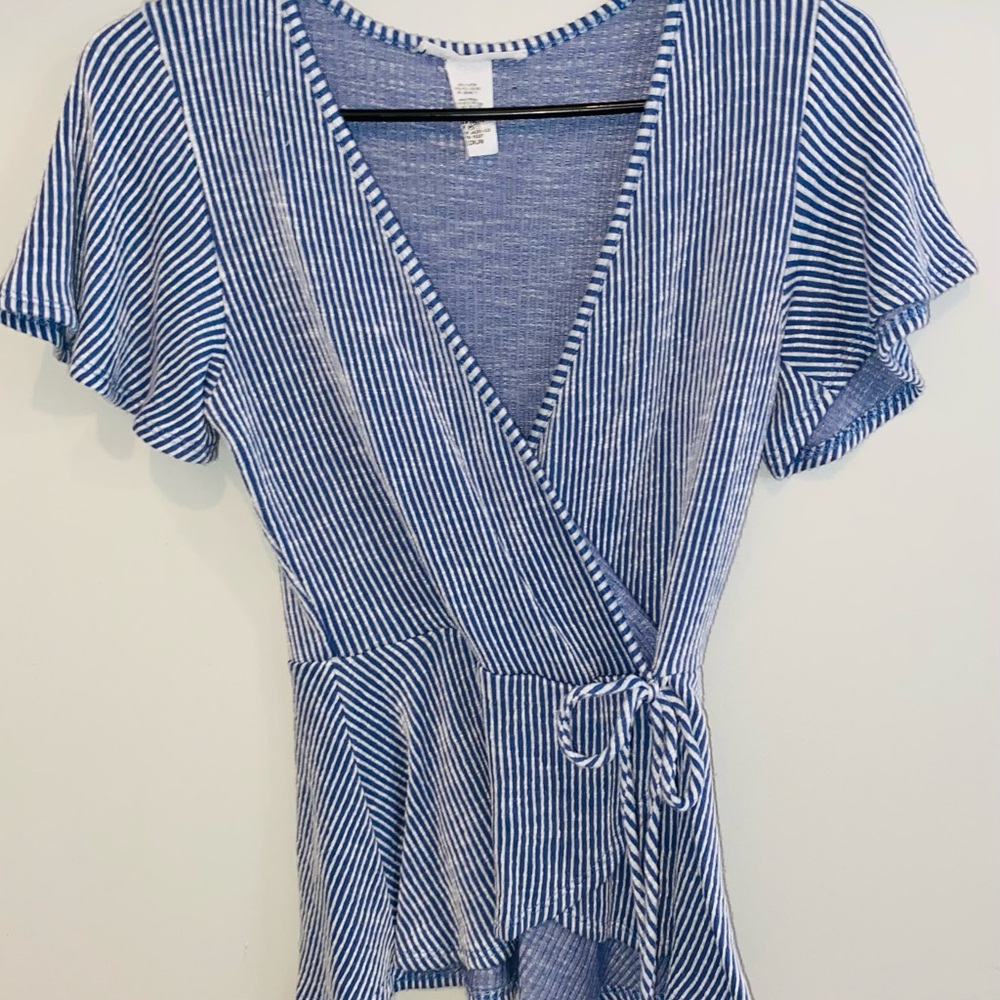 Caution To The Wind Blue and White Striped Top
